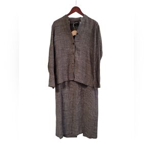 Vintage Eileen Fisher Black White Linen Blend 3 Piece Suit Large Med Wide Leg